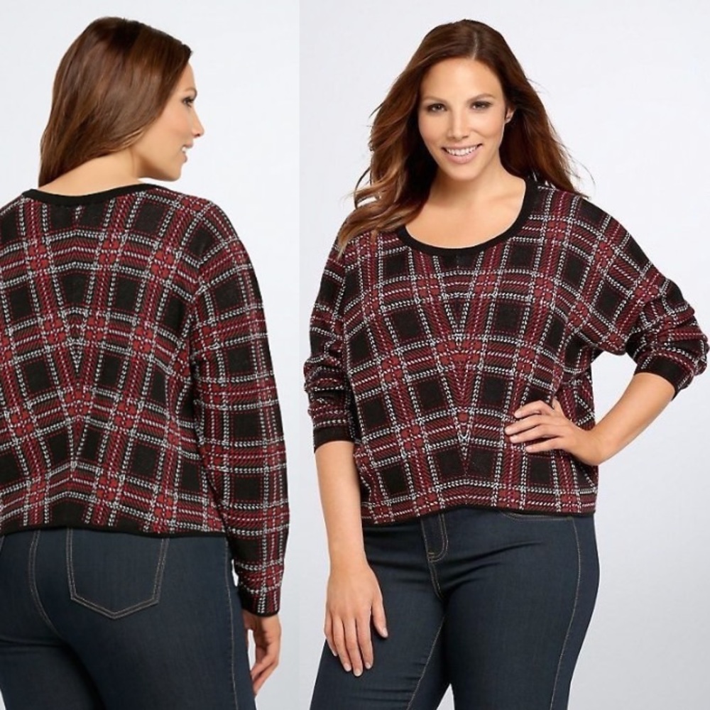 Torrid Soft Plaid Sweater Crop Tartan Oversized - Picture 2 of 6